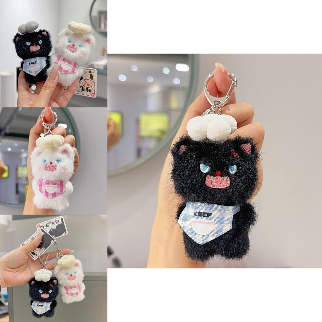 Fluffy Cat Keychain With Chef Costume Plush Toy For Anime Fans