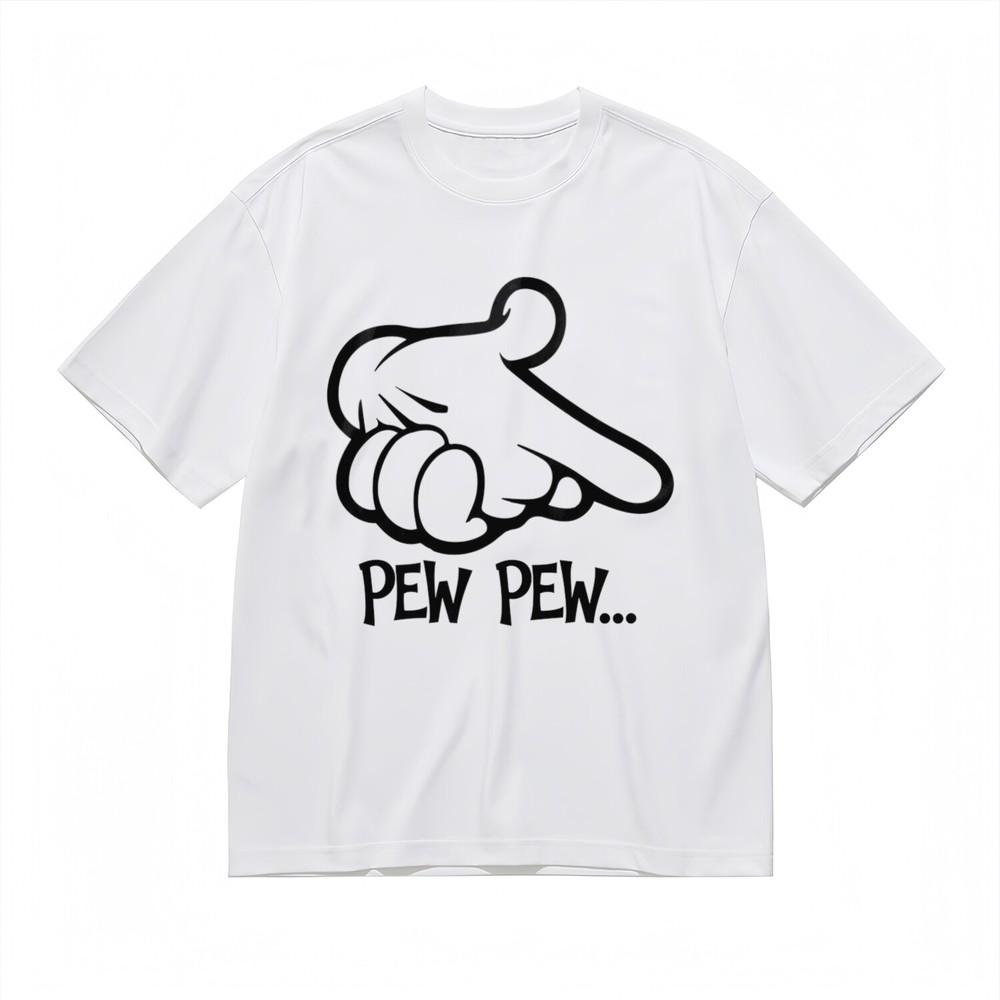 

Men s T-shirt Cartoon Hand with PEW PEW Graphic White 100% Cotton Tops Summer 2XL