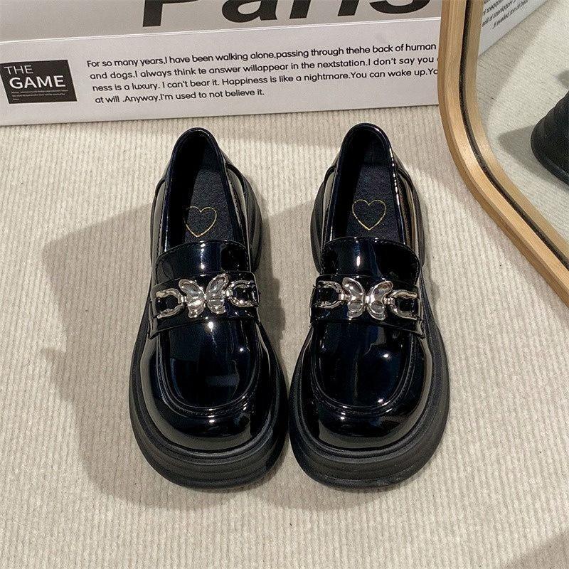 Commuter Women's New Summer One-pedal Single Shoes, Black Versatile Muffin Small Leather Shoes