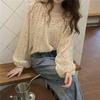 Elegant Loose Floral Sweet Printed Shirt Women Summer Spring O Neck Casual Thin Tops Office Long Sleeve Fashion Blouse Large Size See Through Clothing