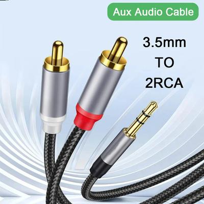 Rocoren 3.5mm - 2RCA Kablo Aux Ses Kablosu 3.5 Jack - 2 RCA Erkek Adaptör Ayırıcı TV Kutusu Video Amplifikatör Hoparlör Tel Kordon