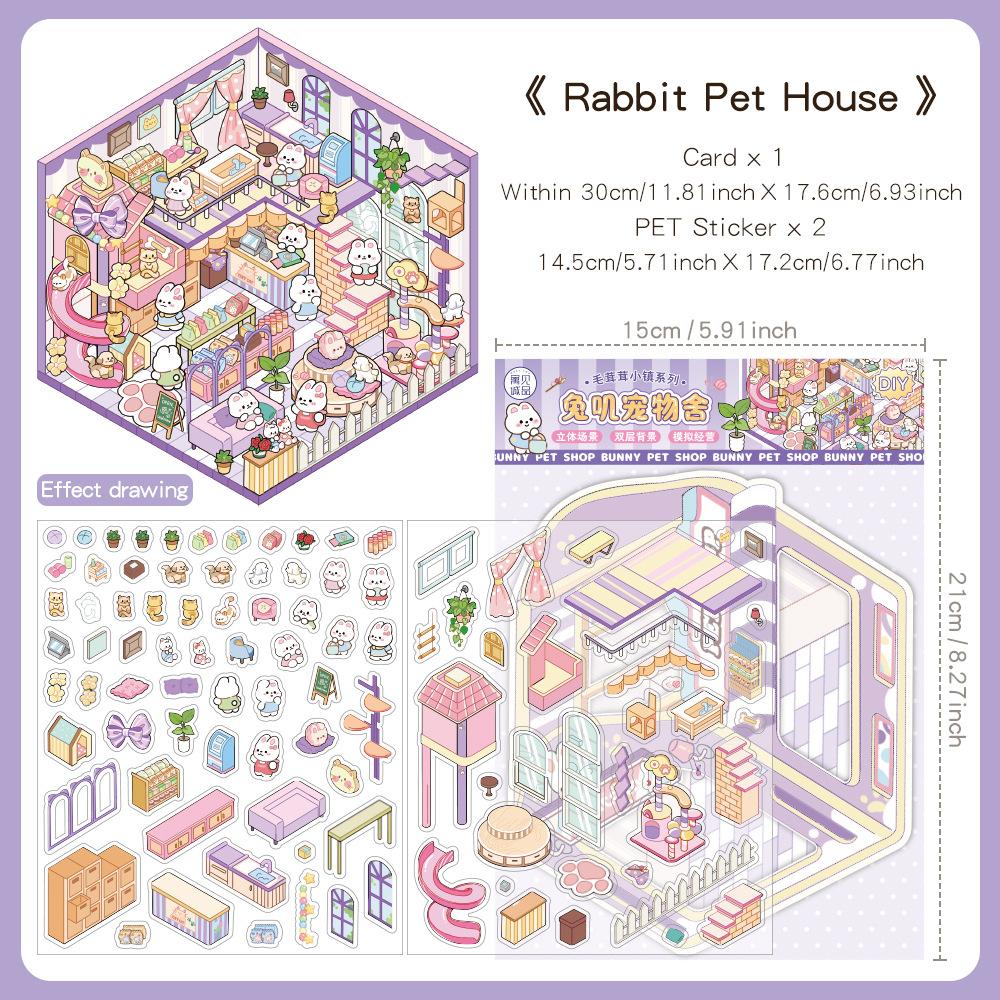 Mikroskopische 3D-Haus-Sticker-Kollektion Wasserdichte PET-Klebeschilder Ideal für Kreatives Journaling Scrapbooking