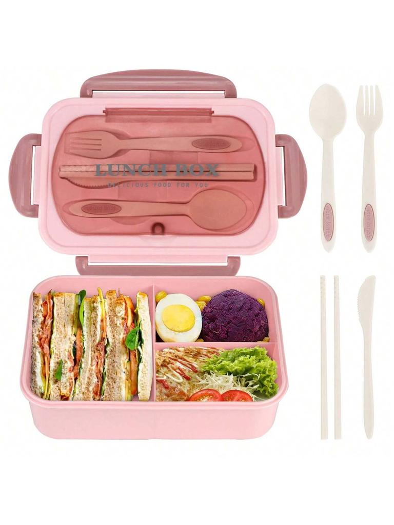 1Pc Bento Box Adult Lunch Box With 4 CompartmentsUtensils Sauce Jar Muffin Liners MicrowaveDishwasher Safe Back To School for Home