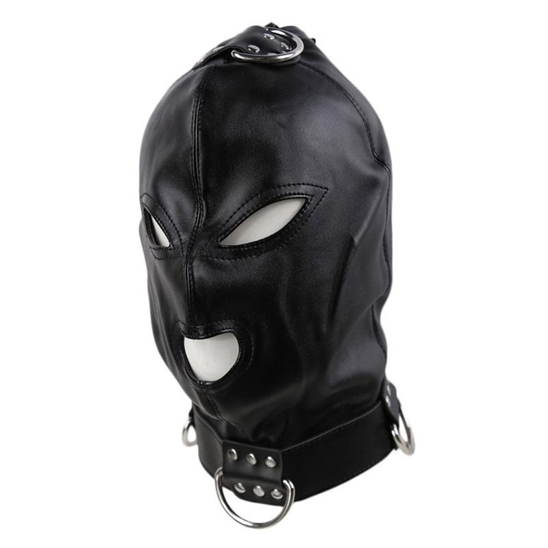 Slave Bdsm Bondage Head Mask PU Leather Hood SM Role Playing Game Erotic Party Mask Fetish Open Mouth and Eye Gimp Adult Sex Toy