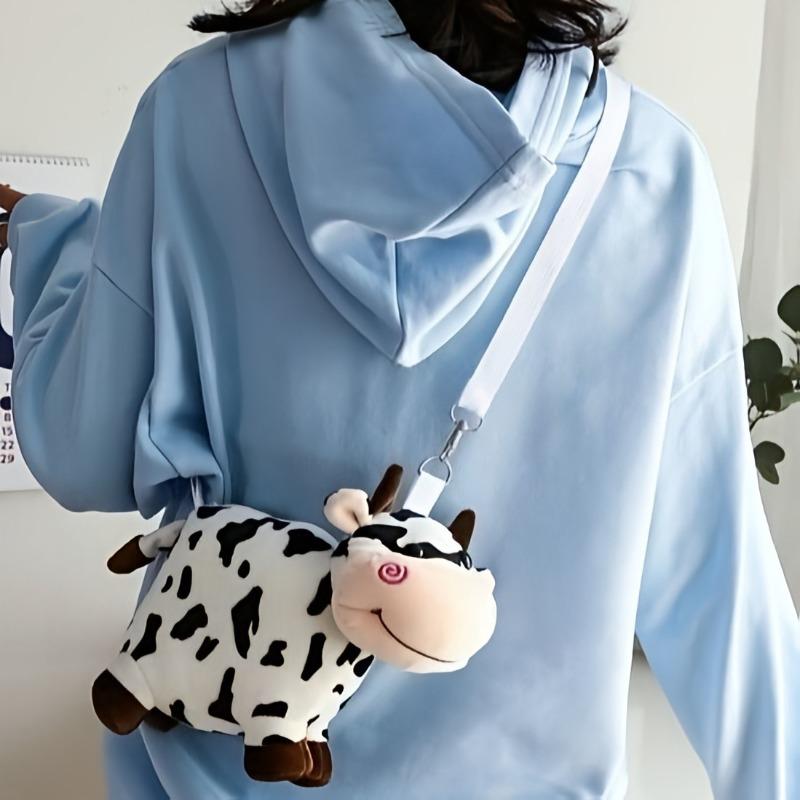 Cute Cow Plush Single-shoulder Bag Student Kawaii Cartoon Crossbody Bag Leisure Versatile Plushie Backpacks Gifts for Friend