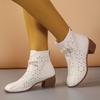 Summer Female's Fashion Hollow-Out Soft Sole Mid-Heel Ankle Boots, Retro Breathable Comfortable Shoes