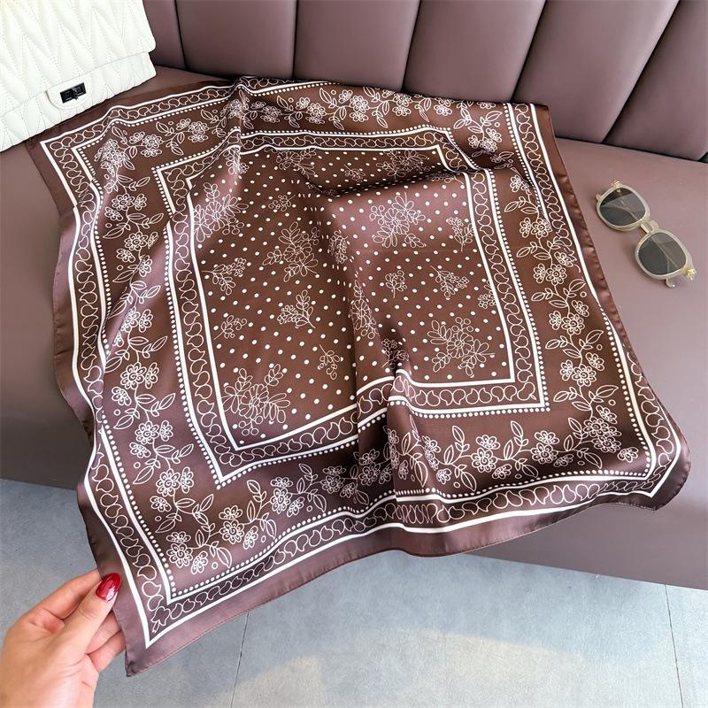 70cm Polka Dot Floral Printed Scarf Women's Autumn and Winter Soft Satin Scarf Fashionable Warm Shawl Neck Protection
