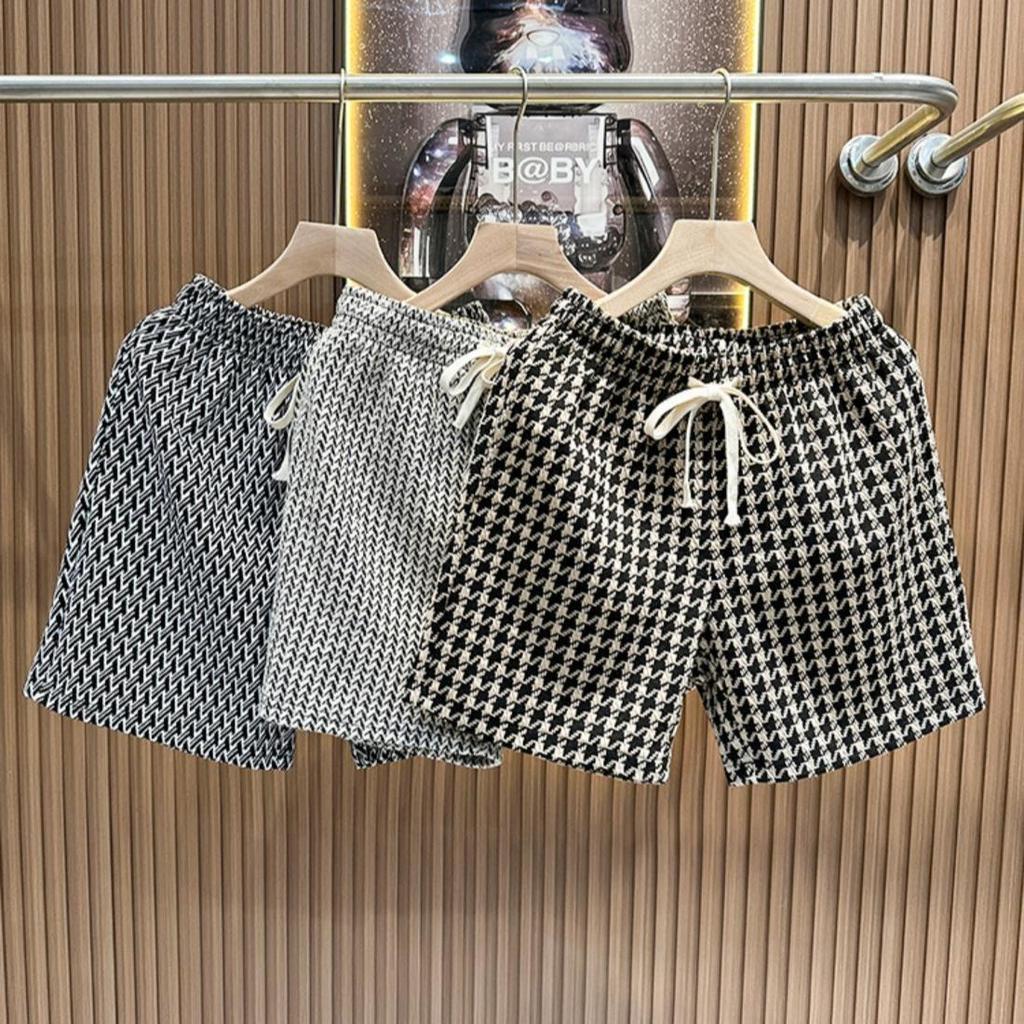 Summer Men's Clothing Print Plaid Shorts Straight Leg Casual Beach Pants Comfortable Pockets Lightweight Street Shorts