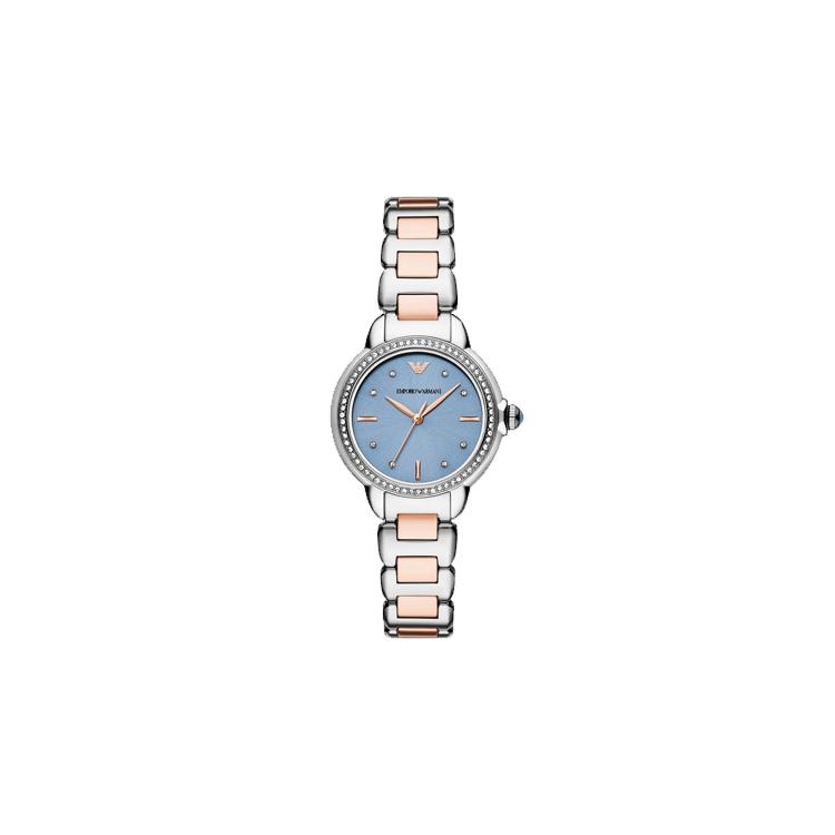 EMPORIO ARMANI Three Hand Two Tone Stainless Steel Watch AR11597 Blue Dial