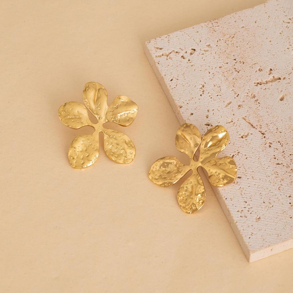European Retro Geometric Leaf & Heart Stainless Steel Stud Earrings