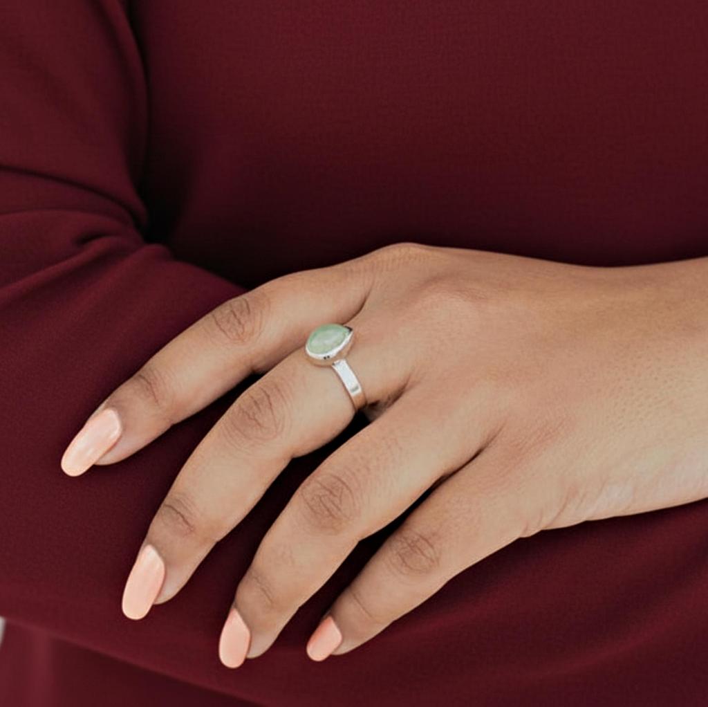 Green Prehnite Statement Ring: 925 Solid Sterling Silver, Minimalist Jewelry for Women