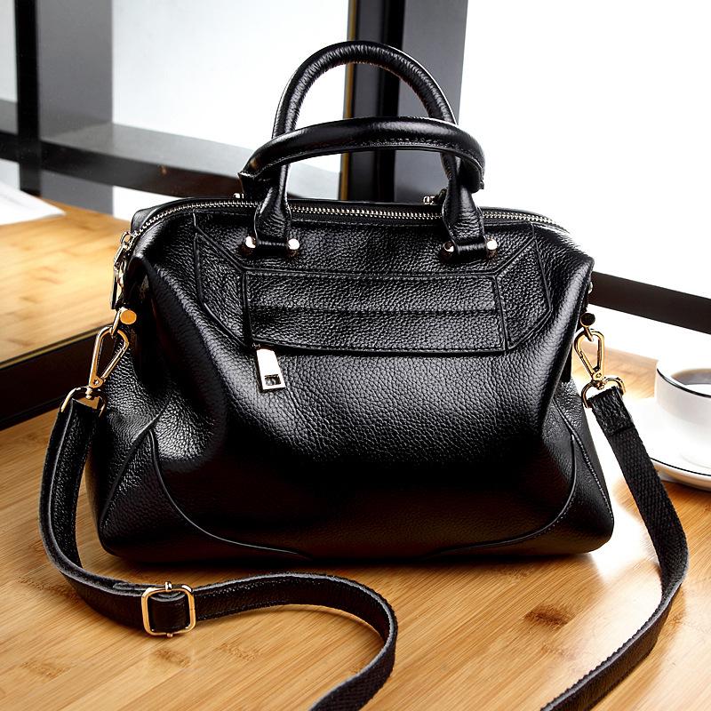 European and American Retro Luggage and Leather Goods, Solid-color Shell Leather, Sewn Women's Handbag