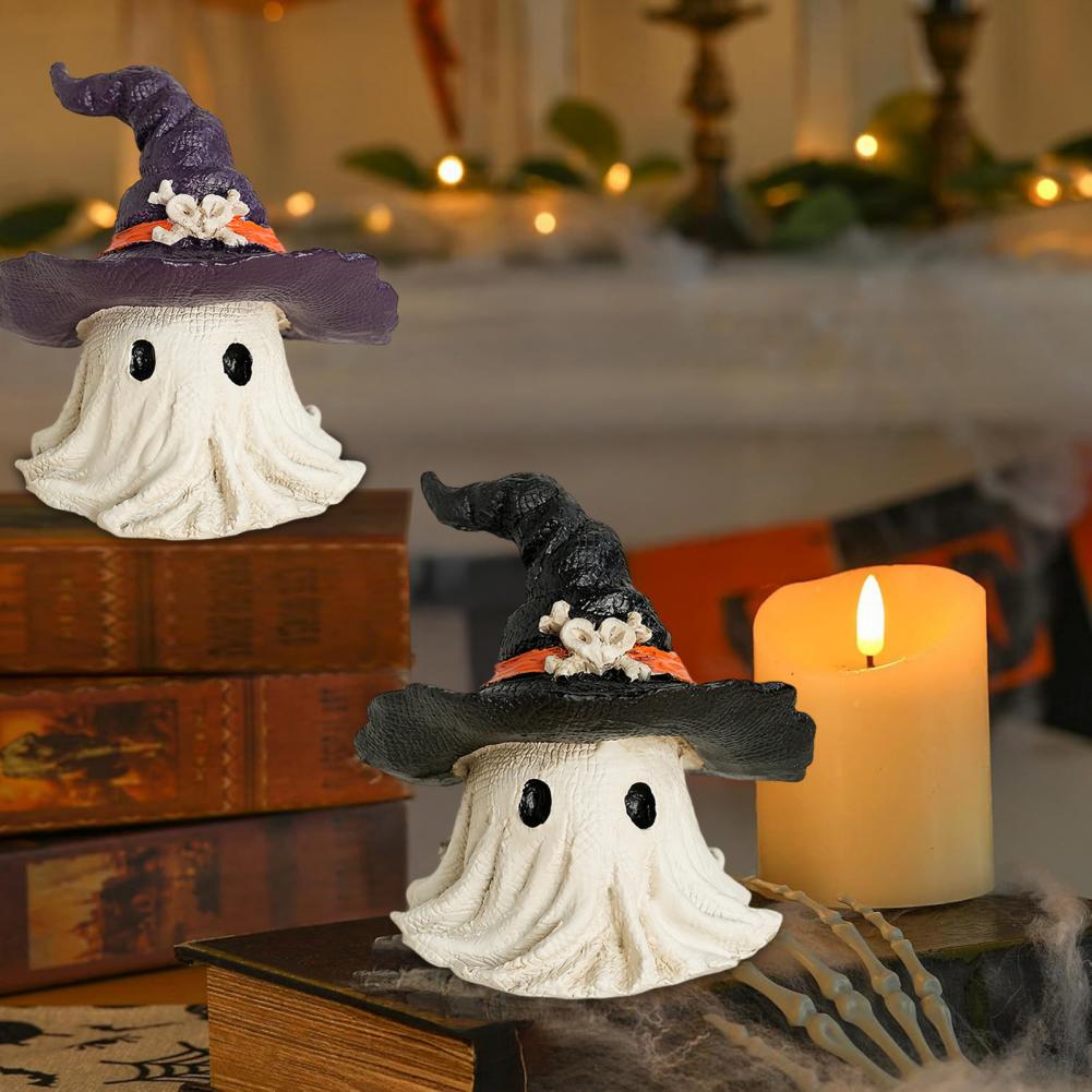 Haunted House Ghost Ornament Fun Ghost Desktop Decor Spooky Halloween Ghost Witch Statue for Indoor Halloween Decor