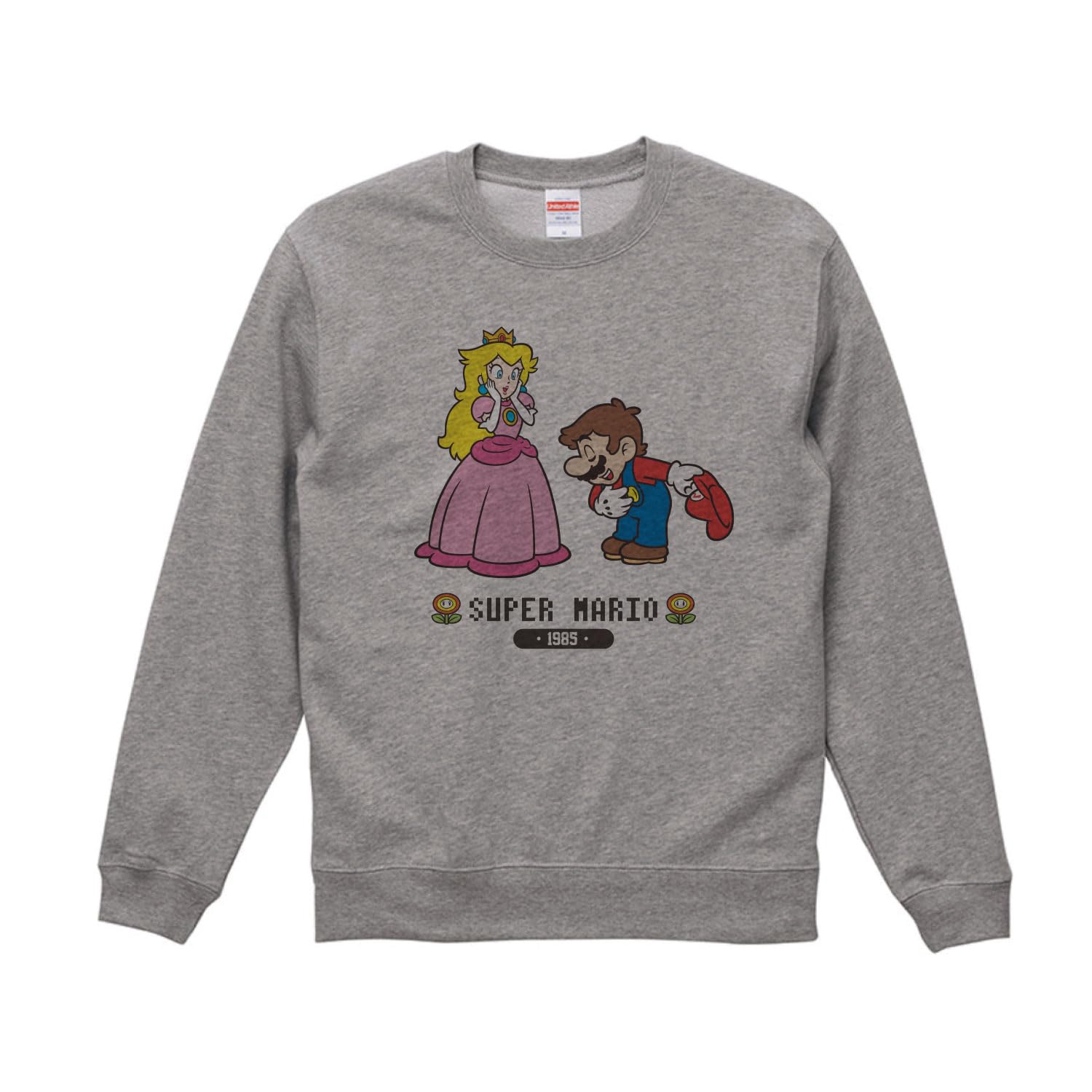 

Small Planet Nintendo Super Mario Sweatshirt, Mario and Princess Peach, Gray, Size M
