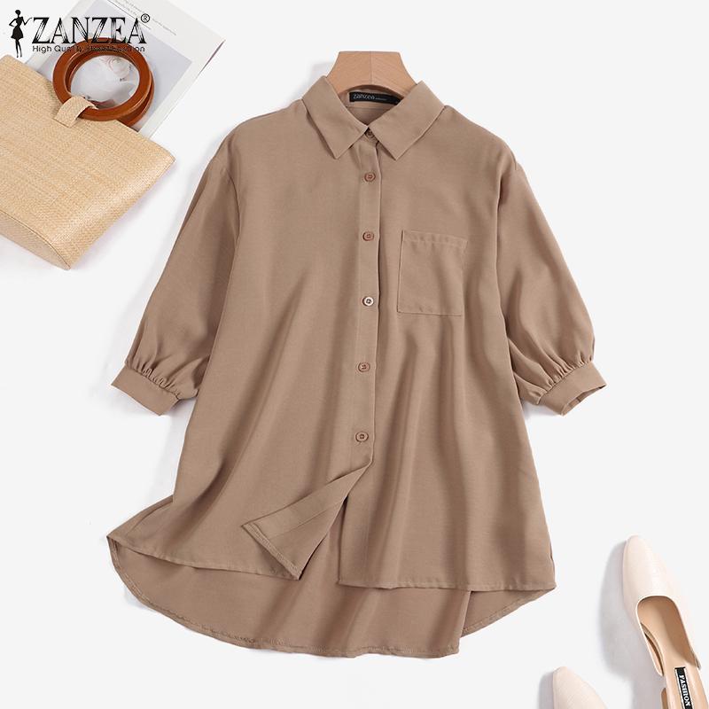 

ZANZEA Женская повседневная летняя блузка с отложным воротником и половиной рукавов