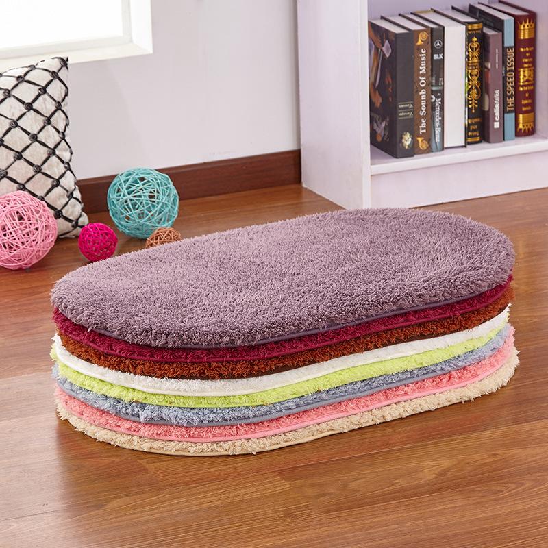 Solid Color Lamb Wool Floor Mat Oval Carpet Bathroom Toilet Water Absorption Mat Bedroom Bedside Rug Entrance Doormat