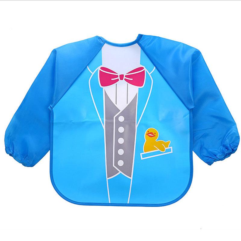 0-3 Years Baby Waterproof Anti-dirty Bib Long Sleeve Art Painting Apron Strap Smock Soft Feeding Bib Cartoon Kindergarten Gown