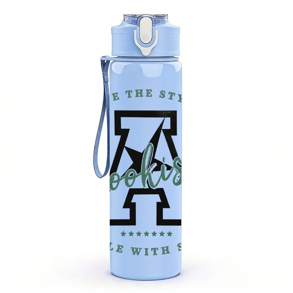 1PC Bold Letter A Monogram 750ml Color Plastic Sports Water Bottle Leakproof Flip Straw Lid Suitable for Sports Office Home Use