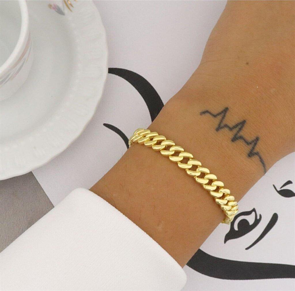 925 Sterling Silber Vergoldetes Gourmet-Armband, Vergoldetes Silber-Gourmet-Armband, Kubanische Silberkette Damenkette