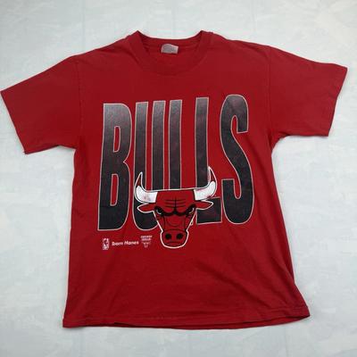T-shirt Grafica Vintage Chicago Bulls Logo Grande Rossa Hanes Tessuto Pesante Media