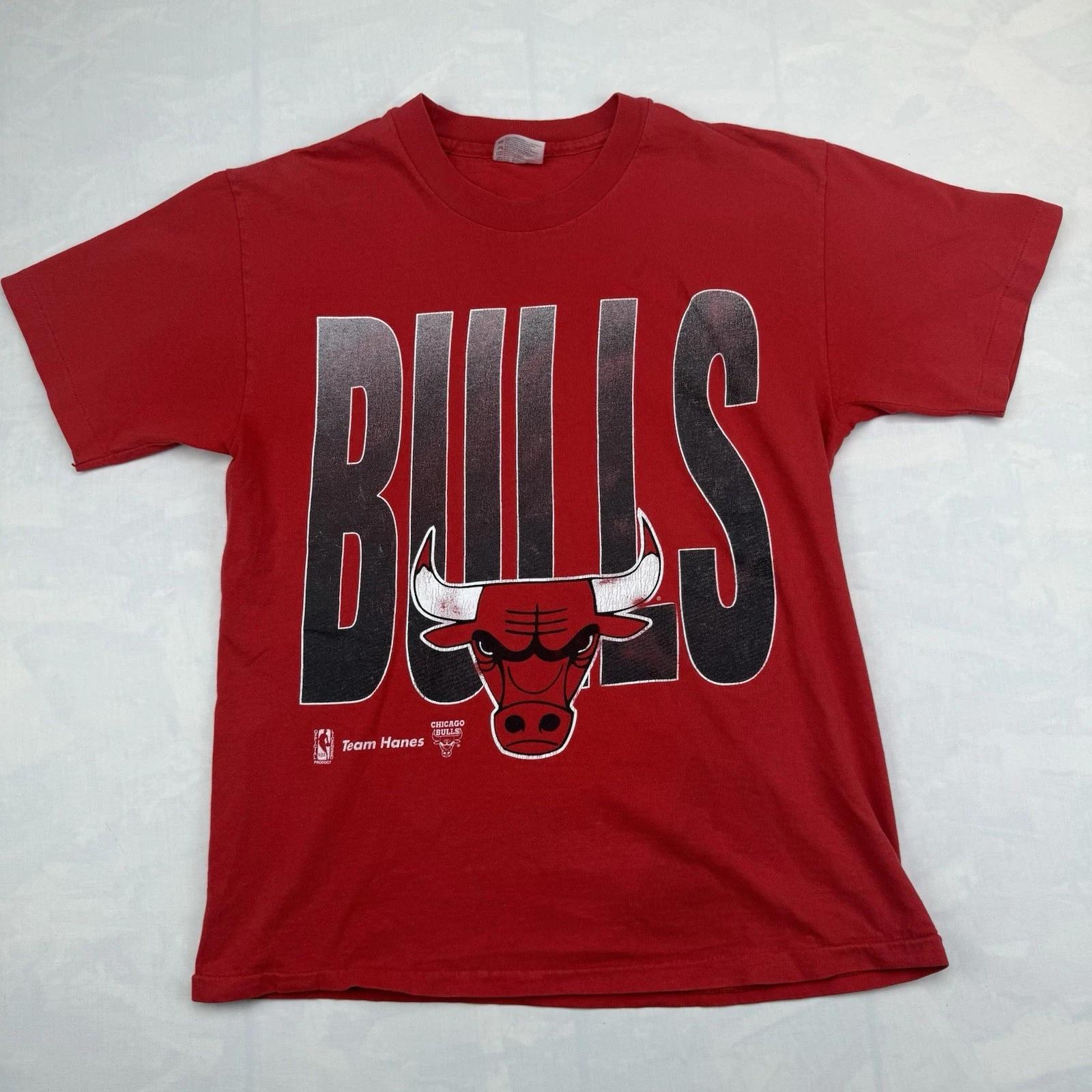 Винтажная красная футболка Hanes с большим логотипом Chicago Bulls, плотный хлопок, размер Medium S