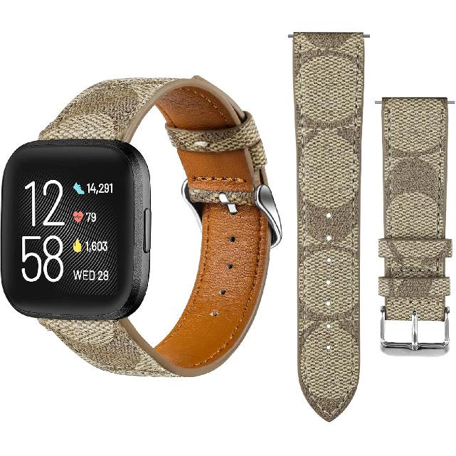 Leather Bands Compatible with Fitbit Versa/Versa 2/Versa Lite/Lite Edition Women Men, Luxury Retro Genuine Leather Wristbands Compatible with Fitbit