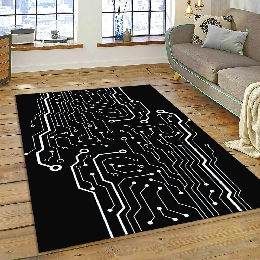 3D Chip Circuit Board Carpet Rug for Home Living Room Bedroom Sofa Doormat Kitchen Decor,Child Paly Area Rug Non-slip Floor Mat