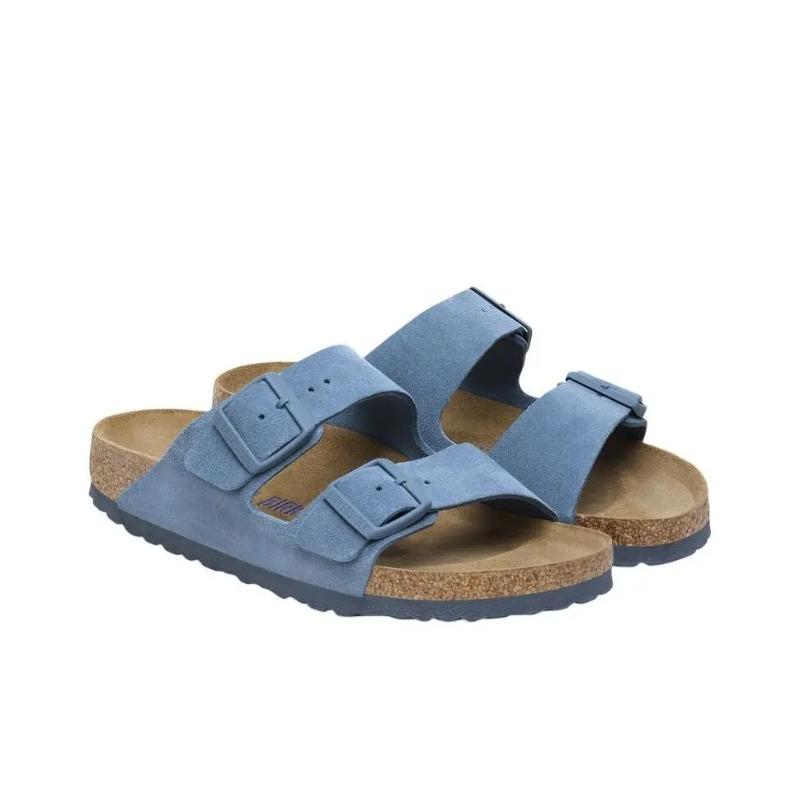 Birkenstock Arizona Soft Footbed Unisex Suede Buckle Slip-on Slide Sandals Blue 1027692 36