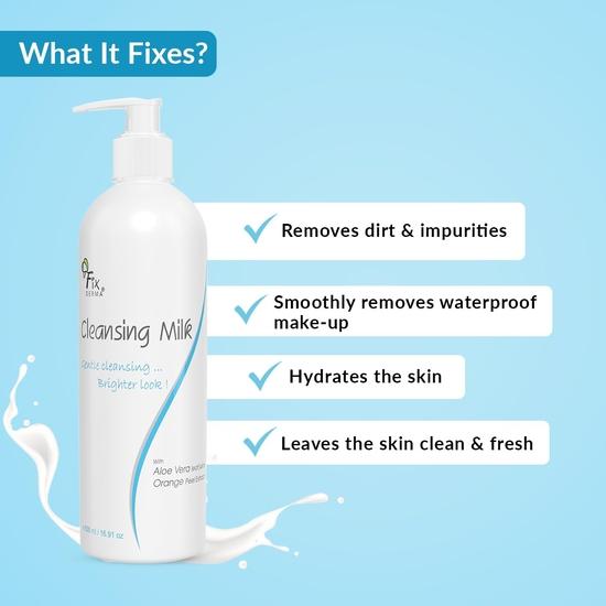 Fixderma Lait Nettoyant, Lait Nettoyant Doux pour le Visage, Hydratant, Hydratation, Nettoyage en profondeur des pores - 500 ml.