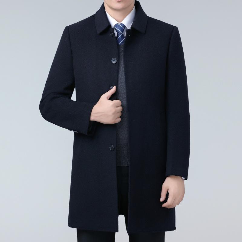 Double-sided cashmere coat for men, middle-aged dad, winter clothing, mid-length woolen woolen coat, men's down-lined windbreaker