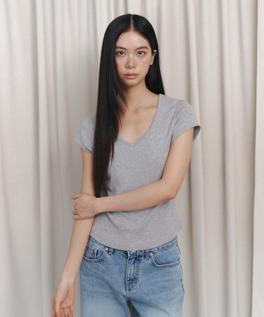 Kyuliti C 90S Line V-Neck Half-Sleeve T-Shirt_Grey