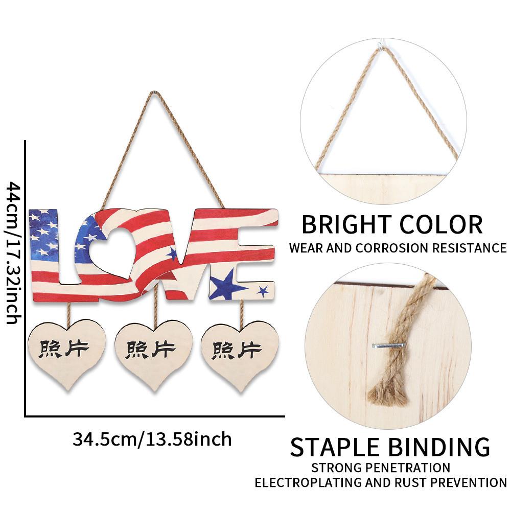 Rustic Heart Shaped Wooden Independence Day Decor With American Flag Motif For Events Holiday