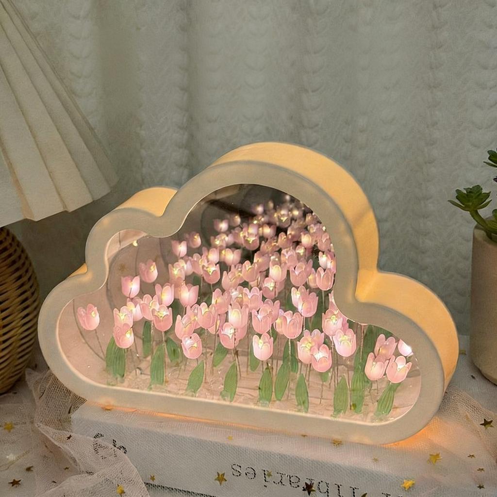 Hidden Tulip Infinite Reflection Table Lamp - Two-Way Mirror Desk Light Creative Home Bedroom Decor Bedside Ornament