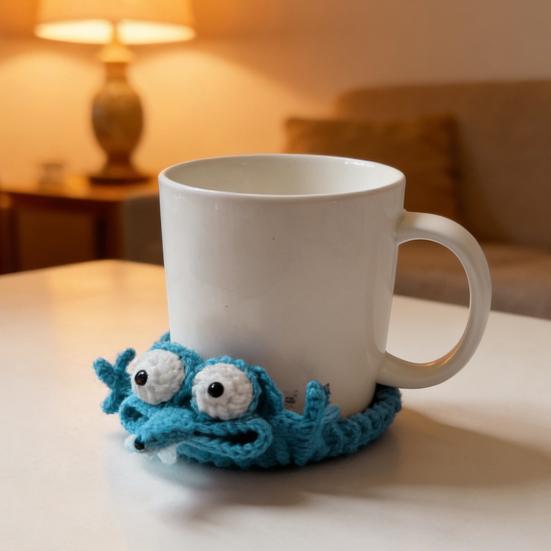 Hand-Crocheted Fun Squirrel Coasters Cute Knitted Cotton Drink Mats Heat-Resistant & Absorbent Insulated Coffee Cup Mats Charming Desk Decor Novelty
