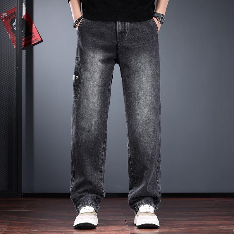 Мужские стираные прямые джинсы свободного кроя Jie Lei Nuo 2XL