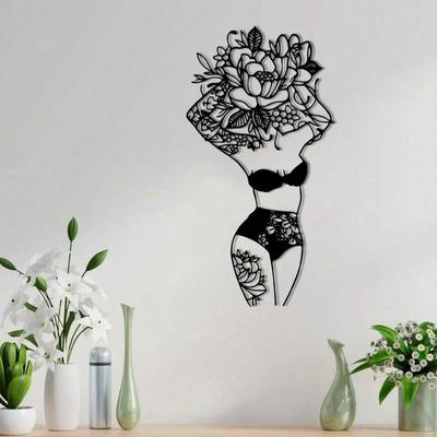 Floral Female Body Metal Wall Art - Abstract Linear Figure Decor For Bedroom & Bathroom, Minimalist Home Gift Set,Suitable For Modern Home Decoration
