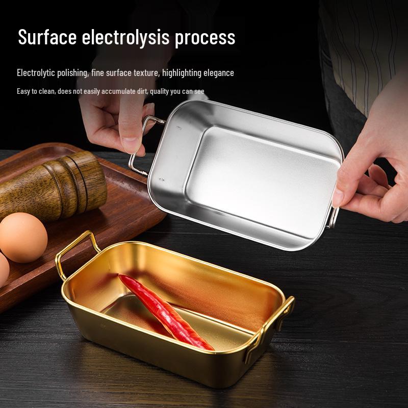 Korean Style Stainless Steel Square Plate for Fried Chicken, Snacks, French Fries, Cold Dishes, and Candy - with Ears