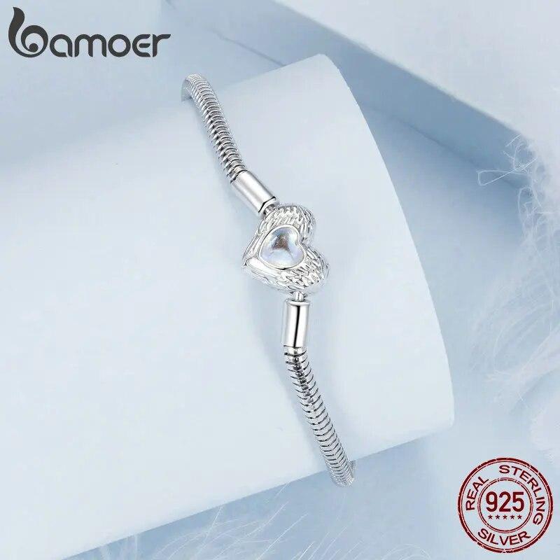 Bamoer authentique 925 en argent Sterling coeur gardien serpent Bracelet à breloques femmes perles et pendentif Bracelet à bricoler soi-même