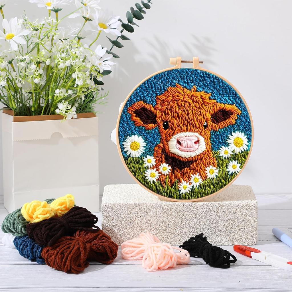 DIY Punch Needle Kits for Beginners Flower with Hoop Embroidery Punch Needle Starter Craft Set Festival Gift and Decoration