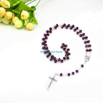 Crystal Beads Rosary Necklace Catholic Holy Land Baby Christian Jesus for Cross Necklaces Religious Jewelry Men D57B