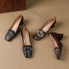 Krazing Pot Vintage Sheepskin Summer Autumn Thick High Heels Party Shoes Women Square Toe Crystal Buckle Wedding Pumps