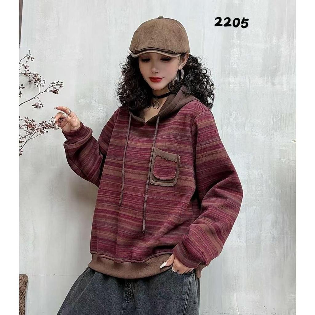 Bojiiafan 2025 Stylish Women's Hooded Fleece-Lined Striped Sweatshirt: Age-Reducing Loose Fit Winter Pullover.