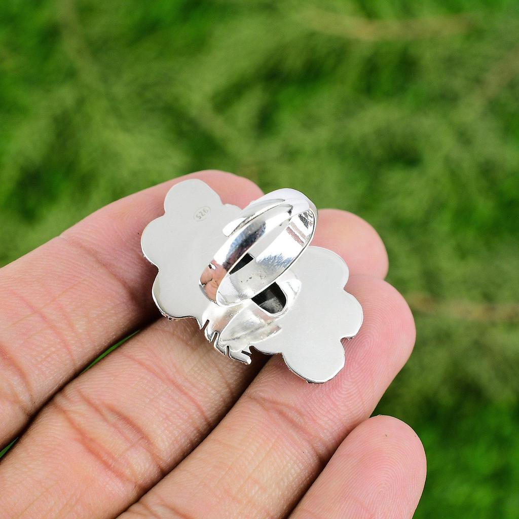 Natural Nellite Gemstone 925 Silver Multi Stone Flower Adjustable Ring For Women