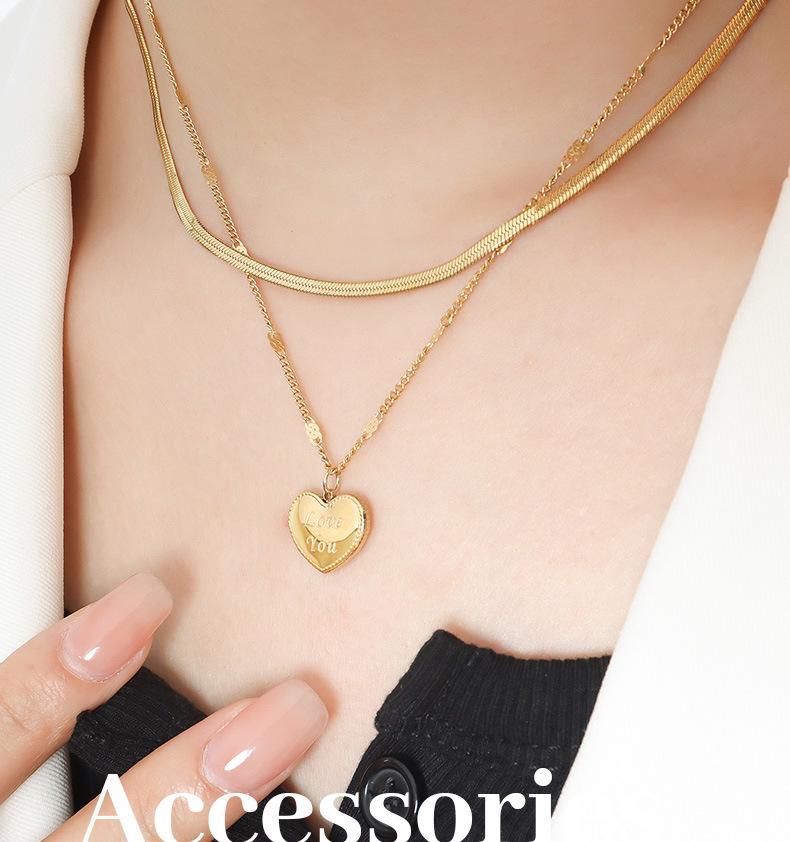 Double Layer Heart Pendant Titanium Necklace - Hip Hop Style, Non-fading Fashion Clavicle Chain for Women
