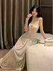 Women’s French White Polka Dot Strappy Dress - 2026 Summer/Spring Seaside Vacation Longwear