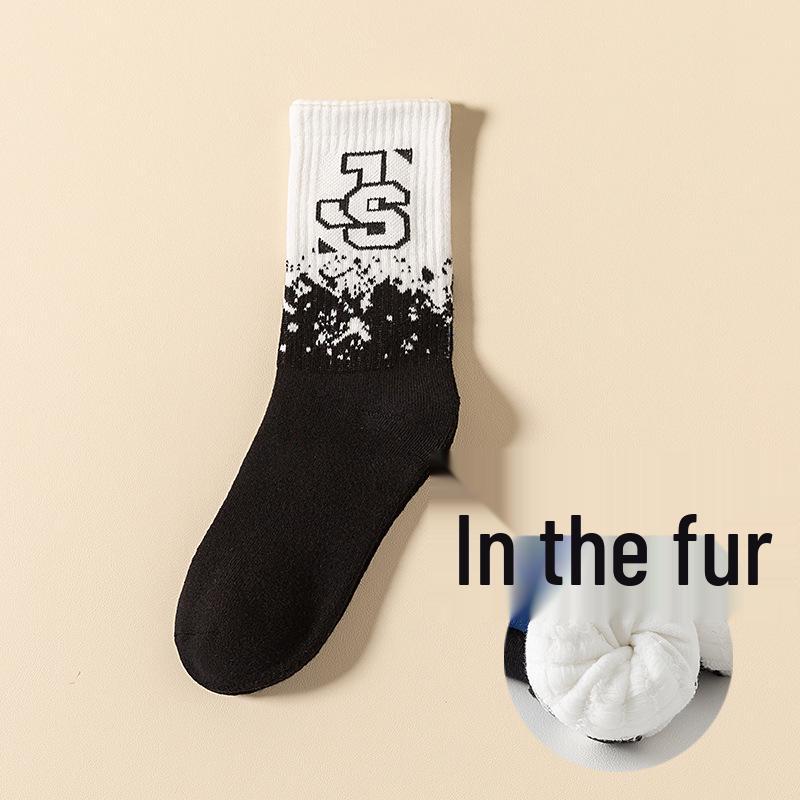 Zhuji Men's Mid-Calf Fleece-Lined Cotton Sports Socks - Odor-Resistant, Extra Thick Terry Cloth for Autumn/Winter