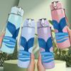 1PC Blue Whale Tail Wave Print 750ml Color Plastic Sports Water Bottle Leakproof Flip Straw Lid Suitable for Sports Office Home Use