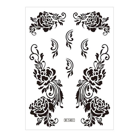 Temporary Tattoos Stickers Fake Body Arm Chest Shoulder Tattoos with Black Lace Flower
