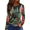 Women's Fashion Casual Slit Hem Round Neck Long Sleeve Loose Christmas Printed T-Shirt Ladies Top