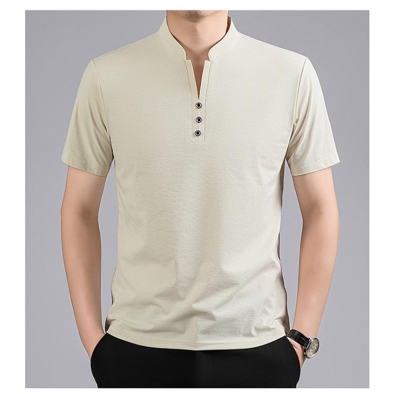 Men's Slim Fit Stand Collar Henley T-Shirt - Casual Button Detail Short Sleeve Top